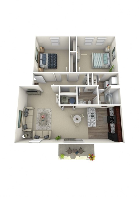 Floor plan for 2 beds, 1.5 baths, 820 sqft